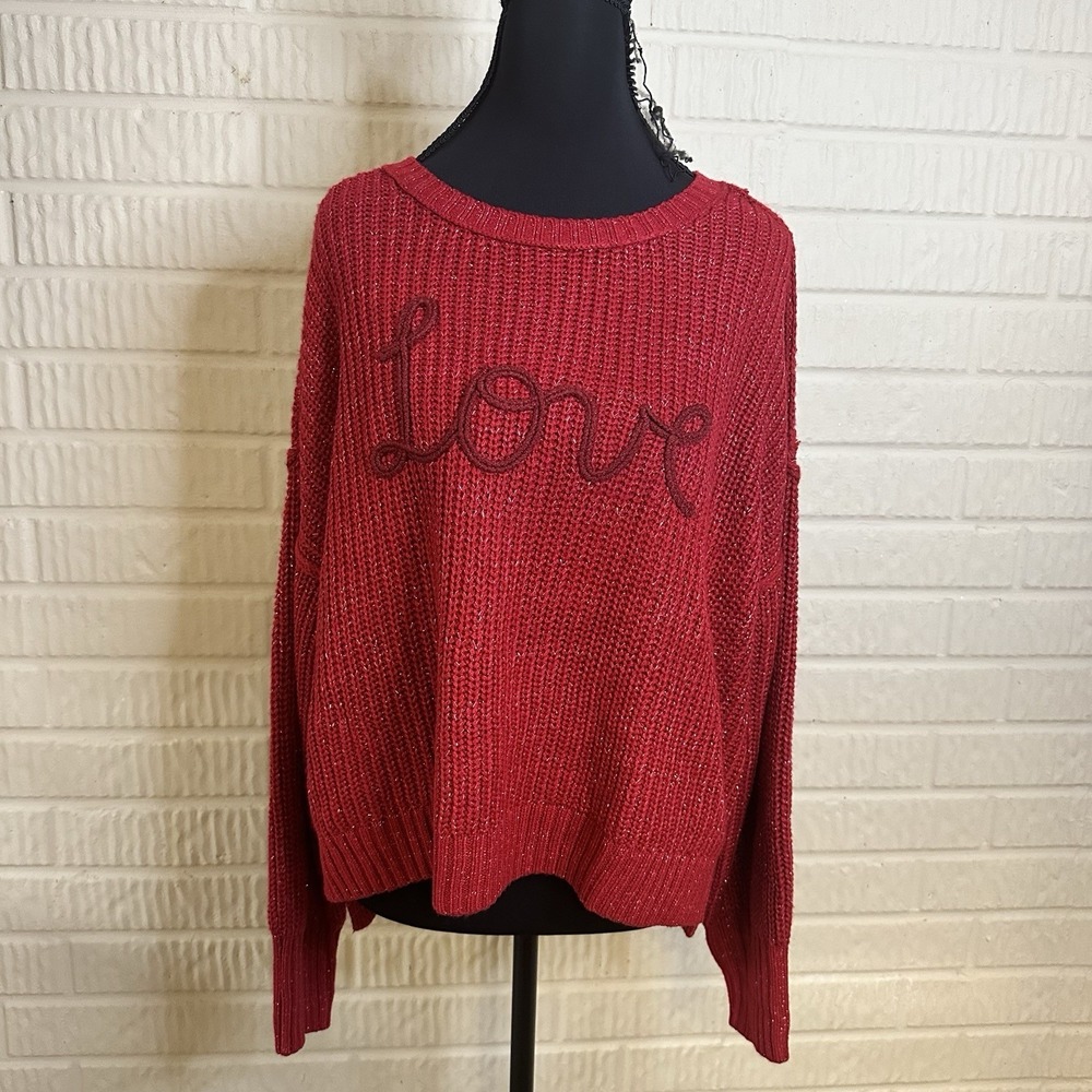 NWOT SO Girls "Love" Chunky Knit Red Sweater Crewneck Valentine's Day Sz 18 XXL